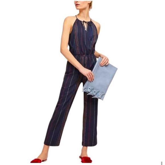 Dolan Anthropologie Hipster Boho Rainbow Striped Halter Jumpsuit Romper USA Made - Picture 3 of 14